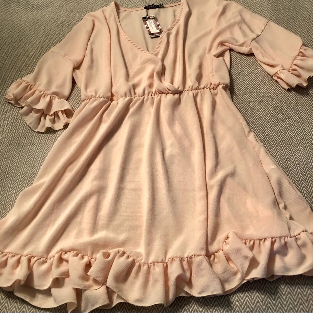 Boohoo Pink Ruffle Dress